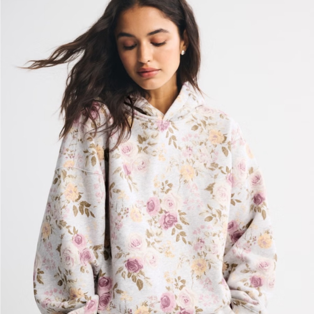 Abercrombie & Fitch Floral Hoodie - Cream and Purple